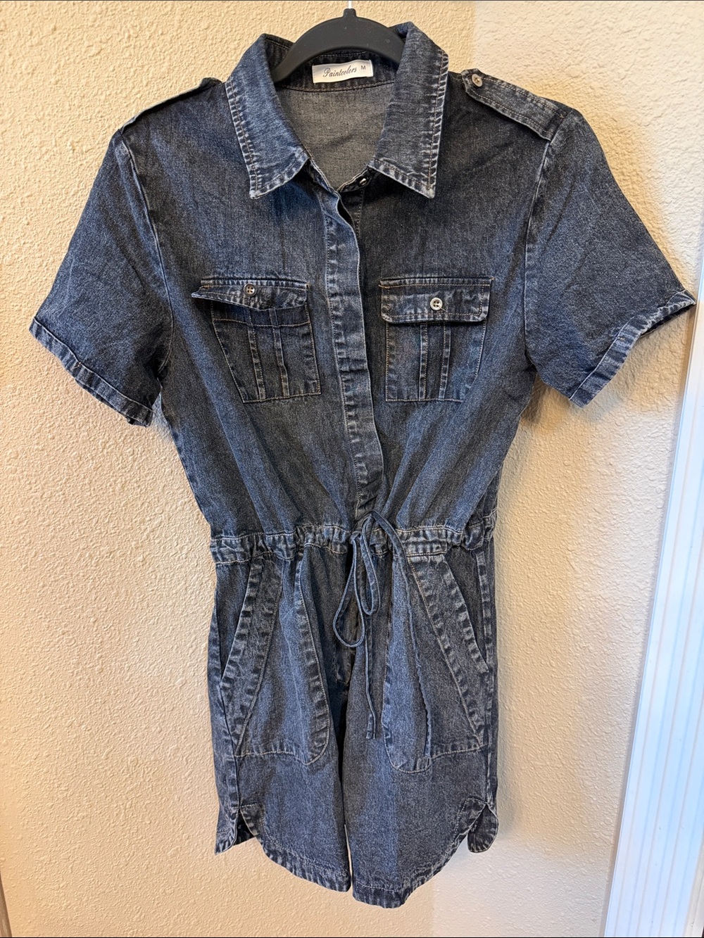 Women’s Casual Denim One-Piece Romper - Washed Blue